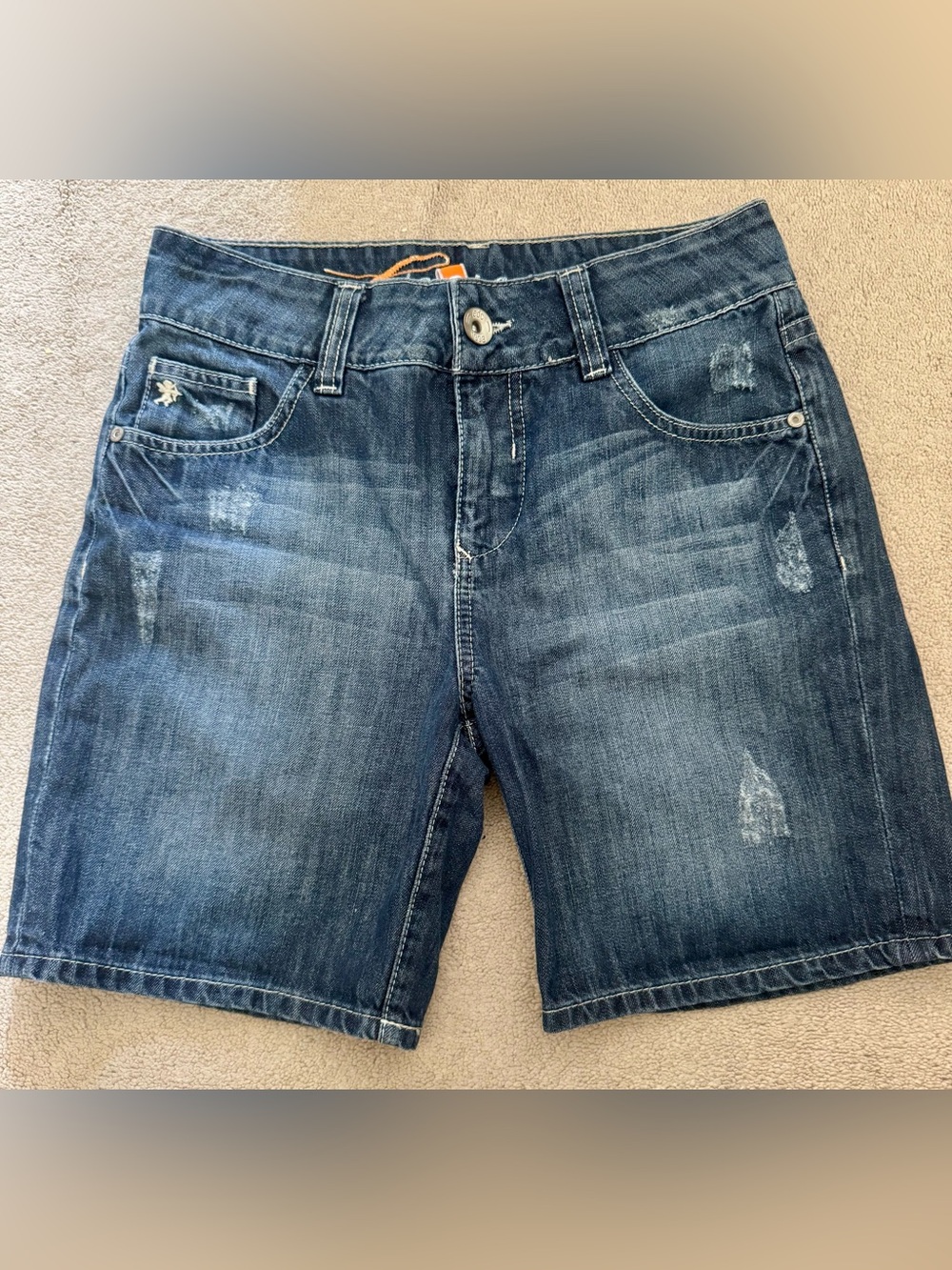 Esprit Women's Distressed Dark Blue Denim Jean Shorts size 26, boyfriend style